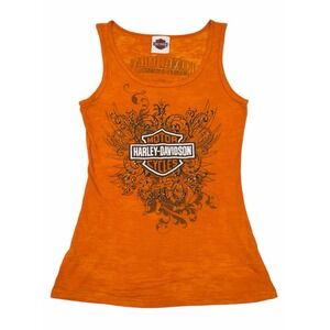 Harley Davidson Tank Top Women's Small Orange Grand Prairie Tx 2011 Comfy Biker